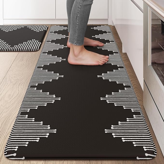 KIMODE Anti Fatigue Kitchen Mats for Floor, Black Diamond Kitchen Rugs Sets of 2, Kitchen Floor Mats Cushioned Non Slip, Memory Foam Standing Mats for Laundry Office Sink Desk 20"x47"+20"x32"
