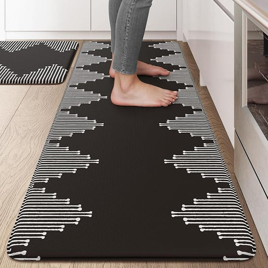 KIMODE Anti Fatigue Kitchen Mats for Floor, Black Diamond Kitchen Rugs Sets of 2, Kitchen Floor Mats Cushioned Non Slip, Memory Foam Standing Mats for Laundry Office Sink Desk 20"x47"+20"x32"