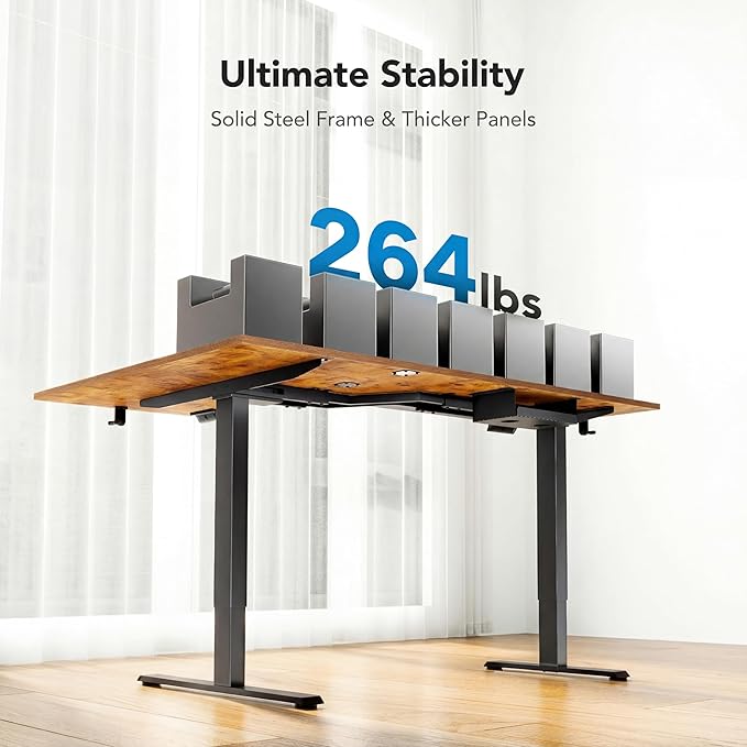 HUANUO Dual Motor 71x48 inch L Shaped Electric Standing Desk with 3 Preset Heights, Electric Height Adjustable Computer Table, 2 Hooks & Cable Tray, Raising Desk for Home Office, Vintage Brown
