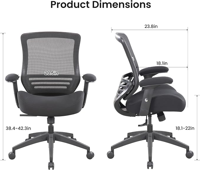 BOLISS Office Chair Mesh Ergonomic Super Soft Thick and Wide Cushion Computer Desk Chair Height Adjustable Arms and Lumbar Support Reduce Back Pain (Black)