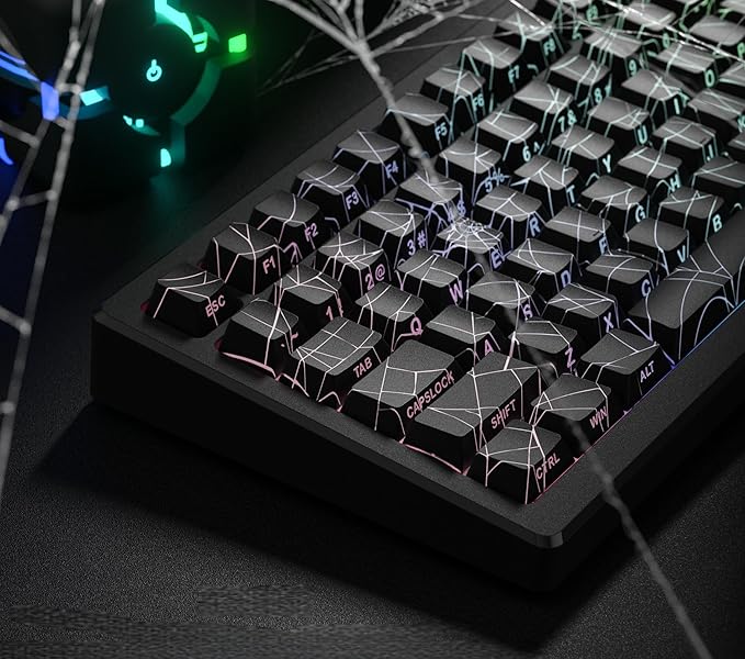 dagaladoo Black Spider Web Key caps Shine Through Keycap Set Side Printed Keyboard caps Cherry Profile Custom Key Board Key caps for 100% 75% 65% 60% TKL US Layout Mechanical Keyboard