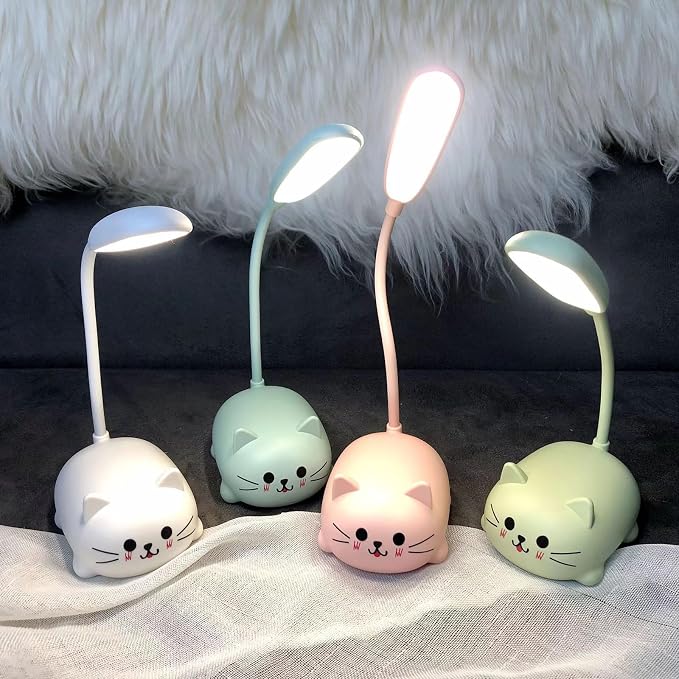 Neioaas LED Desk Lamp for Kids, Cute Cat Lamp USB Rechargeable Reading Light,Portable LED Table Light, Flexible Gooseneck Eye-Care Cartoons Small Desk Lamp Girls Gifts (Blue)