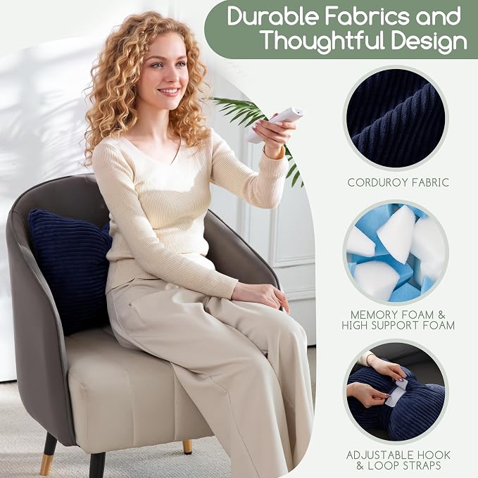 HIGOGOGO Lumbar Support Pillow for Recliner Chair, Bow Knot Shaped Back Support Cushion, Striped Corduroy Soft Decorative Lumbar Pillow for Office Chair, Sofa, Car, Bed, Living Room - Navy