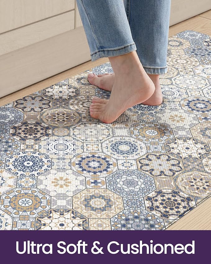 DEXI Anti Fatigue Kitchen Mats for Floor, 23x86, Cushioned Standing Padded Mat Waterproof, Comfort Runner Rug for Laundry Room Office, Light Blue
