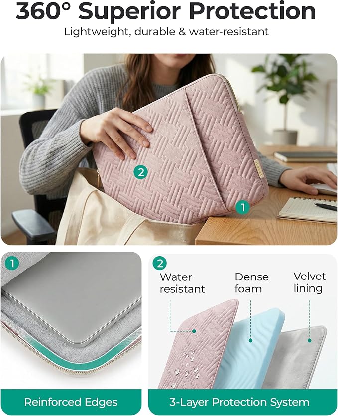 BAGSMART Laptop Sleeve Bag Compatible with MacBook Air/Pro, 13-13.3 inch Notebook, Compatible with MacBook Pro 14 Inch, MacBook Air M2 Sleeve 13 Inch, Repellent Protective Case with Pocket