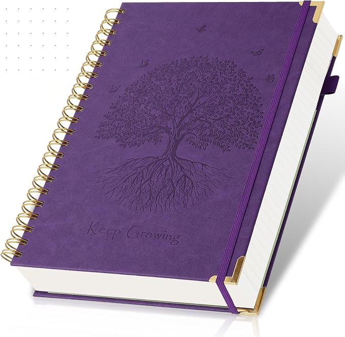 Spiral Notebook Bullet Dotted Journal, 8.5" x 11", 300 Pages Thick No Bleed Paper Hardcover Journaling Notebooks, Leather Dot Grid Notebook for Planning, Lay Flat Large Notebook for Women Men, Purple