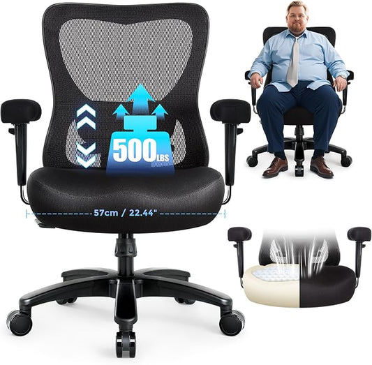 Big and Tall Office Desk Chair 500lbs,Ergonomic Heavy Duty Mesh Desk Chair | Executive Swivel Task Computer Chairs with Adjustable Lumbar Support and Armrests for Home Office (Black)