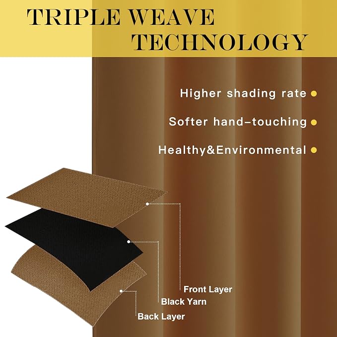 NICETOWN Gold Brown Blackout Curtains for Bedroom 95 Inch Length - Thermal Insulated Room Darkening Privacy Grommet Window Drapes for Boys Room, Set of 1 Panel, 80 x 95 Inch