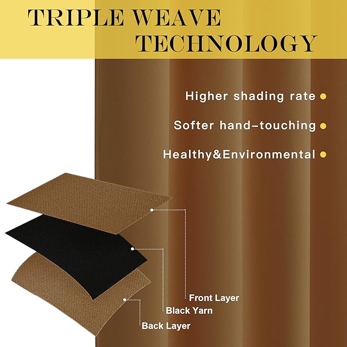 NICETOWN Bedroom Curtain 63 inch Length - Grommet Top Blackout Room Darkening Sound Reduction Privacy Thermal Drape for Flat/Laundry, Gold Brown, W52 x L63, 1 Panel