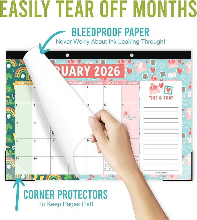 Hadley Designs Large Teacher Desk Calendar 2026-2027 - Desktop Calendar 2026, 18-Month Desk Calendars for Home, Office & Classroom, Cute Classroom Must Haves, Back to School Teacher Gifts