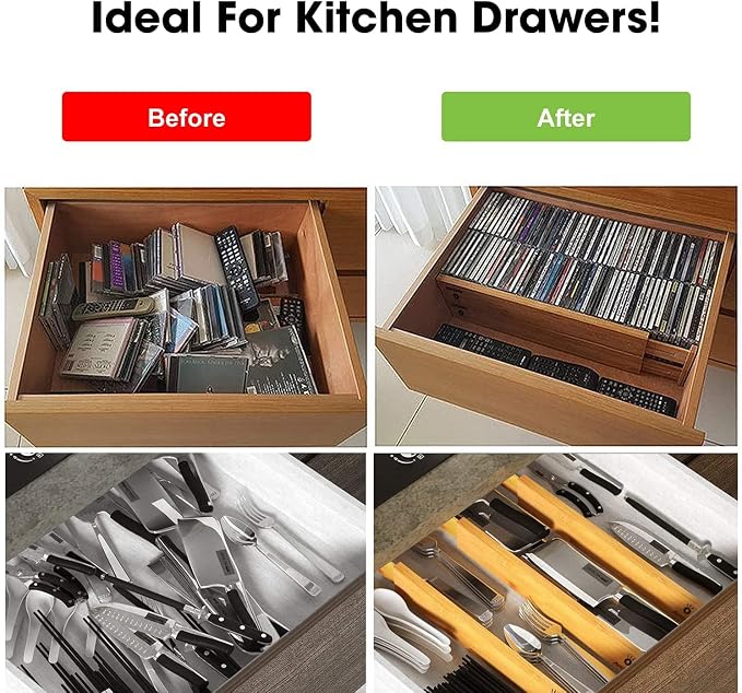 Bamboo Drawer Dividers Organizers 16pcs, Expandable Drawer Separators Splitter, 17-22 inches Long Adjustable Spring-loaded Organizer for Large Utensil, Clothes, Tools Drawers (8+8)