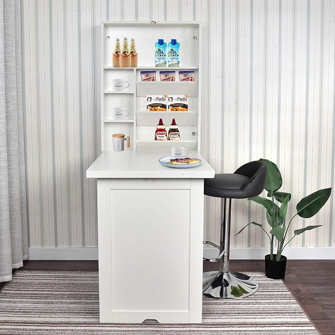 YUSING Wall Mounted Table, Fold Out Convertible Desk Multi-Function Computer Desk Writing Desk Home Office Wood Wall Floating Desk with Large Storage Area