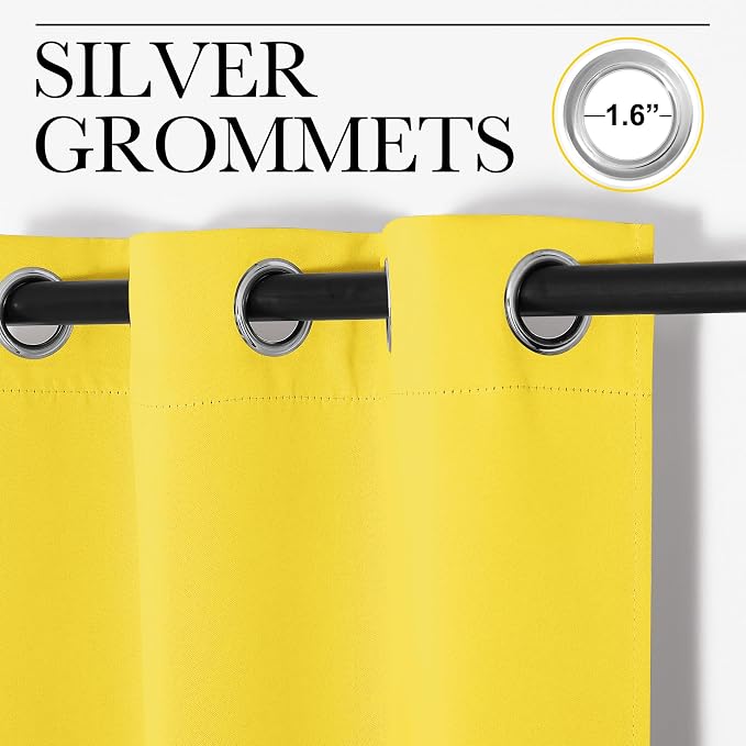 NICETOWN Bright Yellow Curtains 120" Long for Office, Dining, Guest Room, 55" Wide, 2 Pieces, Sound Reducing Heat and Cold Block Curtain Panels for Modern Decorative