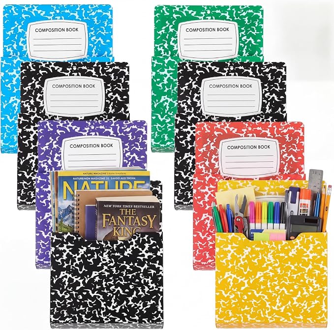 Gilprop 8 Pack Magnetic File Holder, 10"x13"x1.2" Magnetic Wall File Folders for Whiteboard, Hanging Classroom Organizer Storage, Refrigerator Magazine Holder for Mail Letters Paper Desk Office