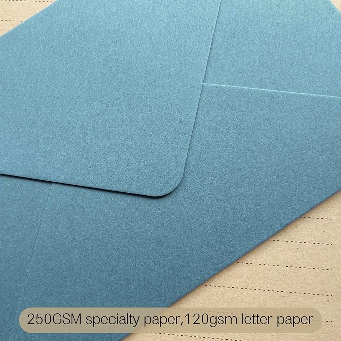 Tuhangcc Premium Velvet-Touch Stationery Set with Unique Design Colors - Best Paper and Elegant 4x6 Envelopes (24 Writing Sheets + 12 Envelopes) for Love Letters and Party Invitations (Lake blue)