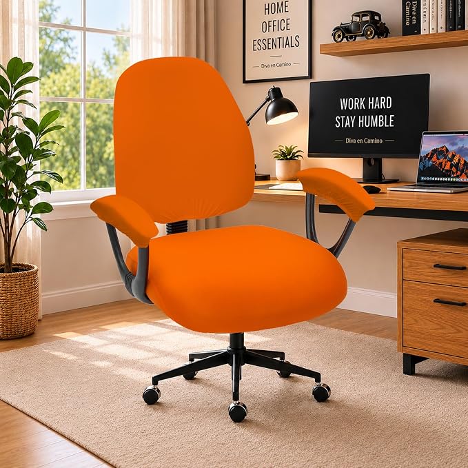Super Stretchable Separate Office Chair Seat Covers - Universal Spandex Computer Chair Slipcover Washable Rotating Backrest Coverings & Cushion Protectors & Armrest Covers for Dogs, Cats, Pets