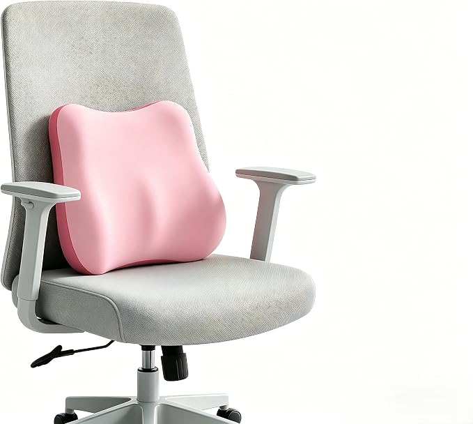 Lumbar Support Pillow, Ergonomic Memory Foam Back Cushion for Car Office Chair Gaming Chair, Washable Cool-Touch Cover for Lower Back Support (Pink)