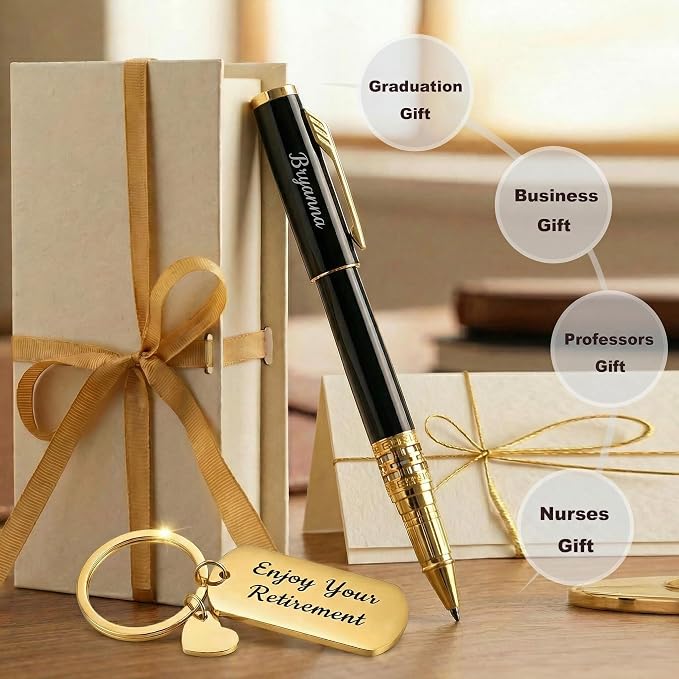 Yastar Personalized Luxury Pen with with a Custom Medal Gift Set with Pen Box - Metal Body Engrave with Your Message Personal Names Message - Gift Idea for Business Office Friends Employees