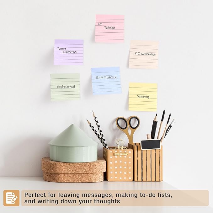 Mr. Pen- Lined Sticky Notes, 3" x 3", 12 Pads, 60 Sheets/Pad, Morandi Color | Bulk Sticky Notes with Lines, Ruled Post Stickies, Memo Pads, Self-Stick Note Pad for Office, School, Home, Study