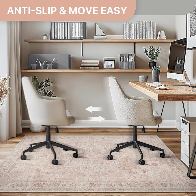 36"x48" Office Chair Mat for Hardwood Tile Floor, Under Desk Carpet Protector for Rolling Computer Chair Mat, Machine Washable Area Rug, Anti-Slip 1/5" Thick Low Pile Thin Vinyl Floor Mat, Light Pink