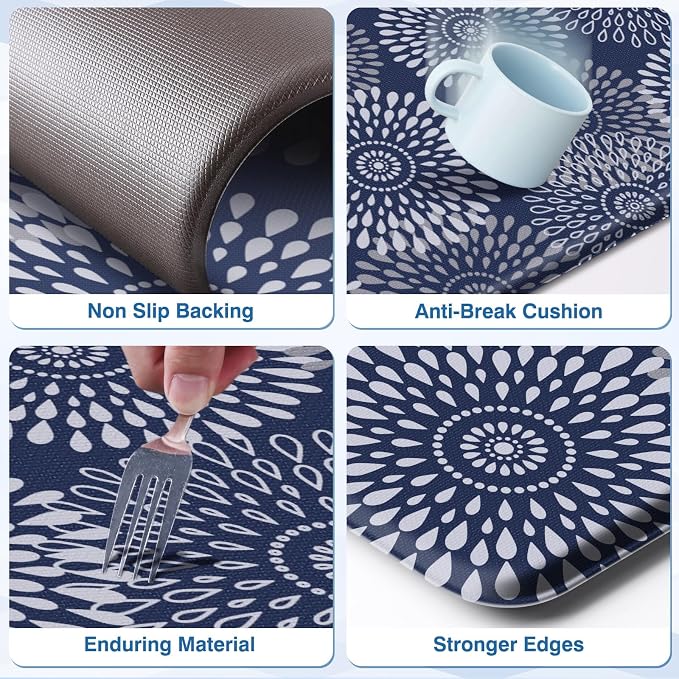 LuxStep Kitchen Mat Cushioned Rugs Anti-Fatigue Mats for Kitchen Floor,Waterproof Non-Slip Mats and Rugs Set for Office,Floor,Laundry 17.3"×30"+17.3"×47",Blue