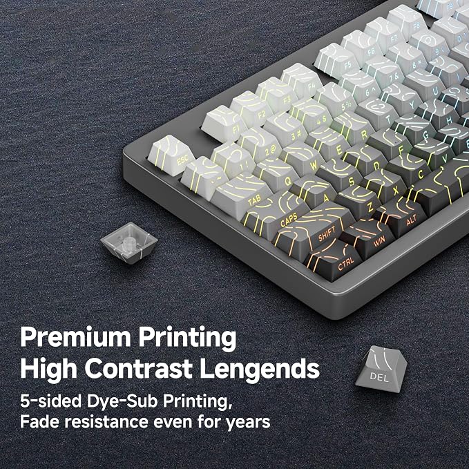 133 Aesthetic Topographic PBT Keycaps, No Tearing, Never Fade & Non-Slip, Modern RGB Backlit Gray-to-Black Gradient Keycaps for Mechanical Keyboard - Ergonomic (Doubleshot, Fit for All MX Layout)