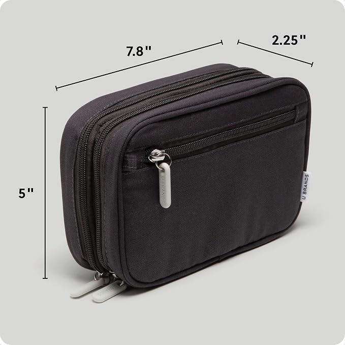 U Brands Canvas Tech Organizer Pouch 9 Compartments, 7.8 x 5 Inch Cable Organizer Bag for Travel, Cord Organizer for Cables, Earbuds, Flash Drives and Accessories – Slate