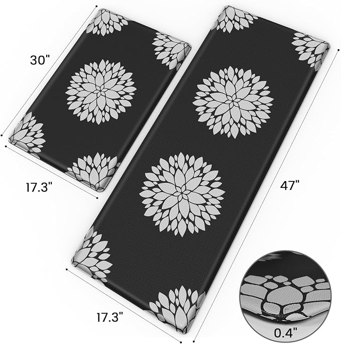 2PCS Kitchen Mats for Floor, Anti Fatigue Non-Slip Water Resistant Black Rug