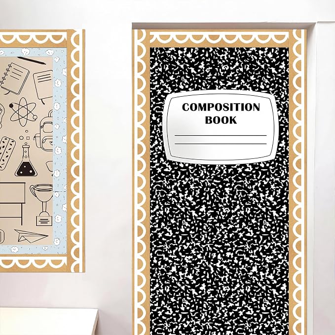 Zonon 65.6 Ft Kraft Bulletin Board Border White Scalloped Printed Classroom Decor Straight Border Trim for Office Whiteboard Walls Desks Windows Doors Lockers