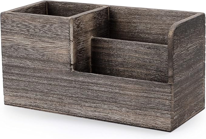 BTSKY Desk Pen Pencil Holder Retro Wood Multi-Function Desk Stationery Organizer Storage Box Pen/Pencil, Business Name Cards Remote Control Holder Office Home Accessories Organizer Vintage Brown