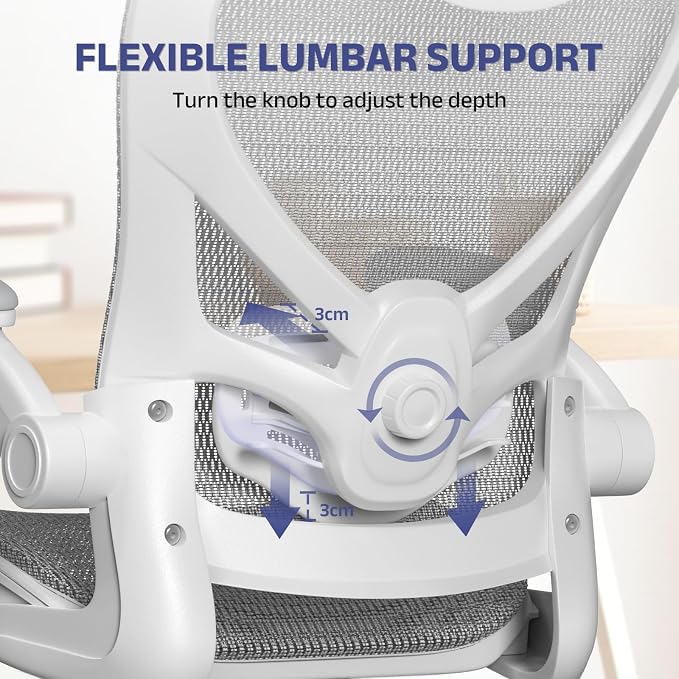 naspaluro Home Office Chair with Flip-up Armrests Adjustable Headrest Lumbar Support, Mesh Desk Chair 90-120°Rocking Chairs for Home Office, Study, Work & Gaming, Black
