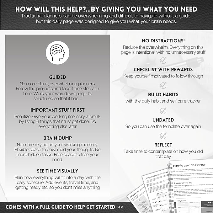 ADHD Daily Planner for Neurodivergent Adults - Productivity Daily Planner & Task Management to Stay Organized and Focused (Mono)