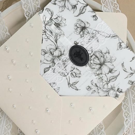 UNIQOOO Wax Seal Stickers - Vintage Photo Frame Floral Bouquet Wedding Invitation Envelope Seal Stickers, 50 Pcs Self-Adhesive Black Stickers, Perfect for Invitation, Christmas, Gift Wrapping, Party