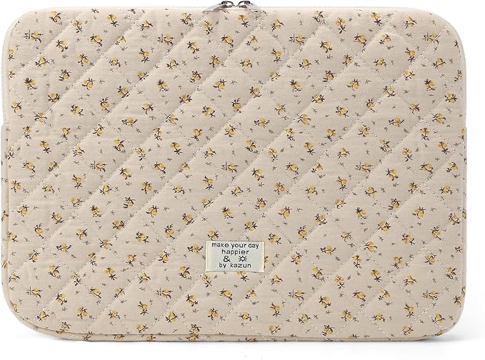 Puffy Laptop Sleeve 13-15.6 Inch Cute Quilted Laptop Protective Case Padded Floral Computer Sleeve for MacBook (A-Yellow, 13 Inch)