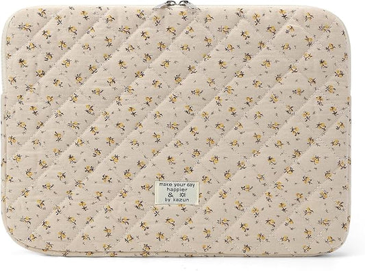 Puffy Laptop Sleeve 13-15.6 Inch Cute Quilted Laptop Protective Case Padded Floral Computer Sleeve for MacBook (A-Yellow, 15 Inch)