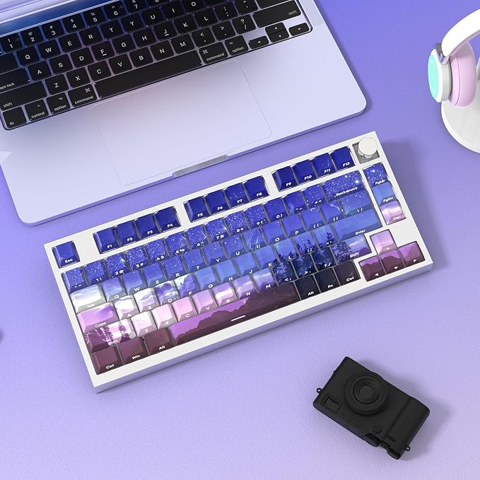 JSJT PBT Keycaps Side-Printed Keycap Set Double Shot Shine Through Custom Keycap 126 Keys Cherry Profile Gradient Purple Dawn Themed Keycaps for Cherry Mx Switchs Mechanical Keyboard