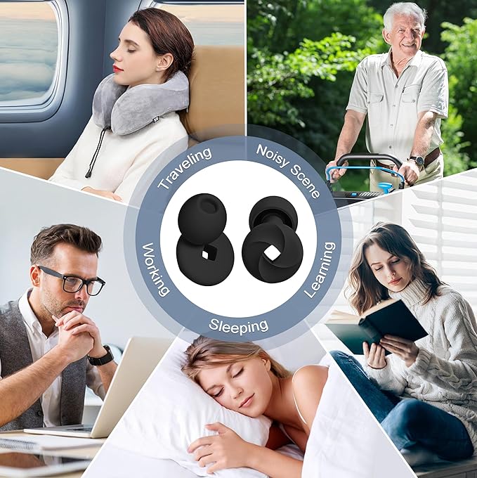Ear Plugs for Sleeping Noise Cancelling, Soft Reusable Earplugs for Sleep, Silicone Ear Plugs Noise Reduction for Block Snoring/Noise Sensitivity/Travel/Work/Focus - 5 Pairs Ear Tips in S/M/L