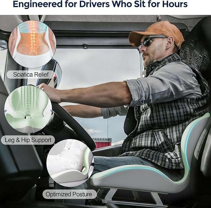 Seat Cushion for Office Chair Car, L-Shaped Ergonomic Seat Cushions,Memory Foam Orthopedic Cushion with Coccyx Hollow,Lumbar Support & Tailbone Pain Relief for Car, Truck, Home,Green & Gray