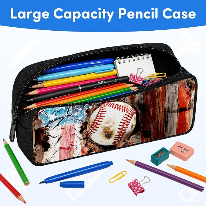 3PCS Baseball Print Backpack for Boys Girls Teens, School Backpack with Lunch Box Pencil Case for Elementary Middle High Students, 17 Inch Lightweight Bookpack 3 in 1 Set Back to Shool Gifts for Kids