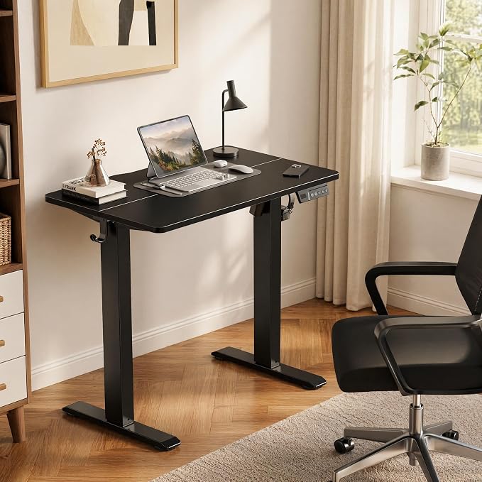 Claiks Electric Standing Desk 35x20 Inch Adjustable Desk, Black | 156lbs weight capacity, 3 memory presets, industrial steel frame, cable management hub, adjustable height , easy assembly
