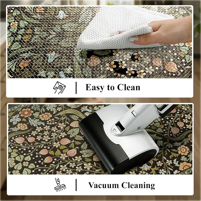 Collive Kitchen Mats for Floor, Cushioned Anti Fatigue Mat Black Floral Rugs Non Skid Waterproof Sink Rug, Memory Foam Comfort Standing Mat for Office, Laundry, Desk, 24''x71''