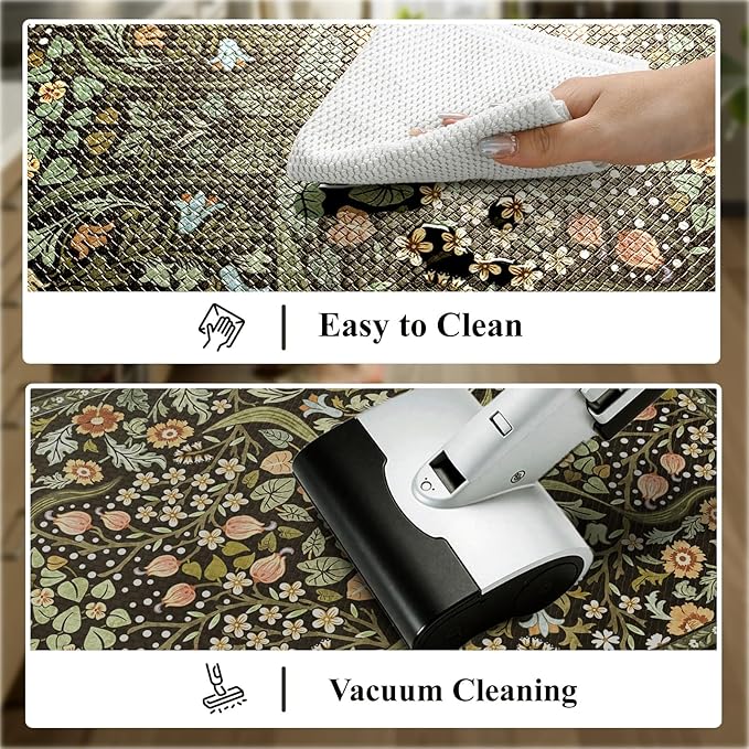 Collive Anti Fatigue Kitchen Mats, Cushioned Floral Kitchen Rugs Non Slip Waterproof Standing Mat, Black Vintage Comfort Desk Rug for Office, Sink, Laundry, 20"x39"