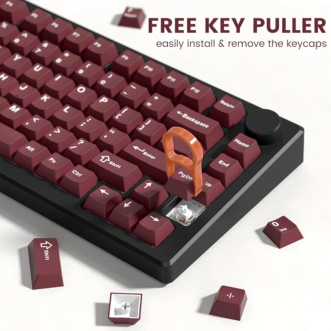 dagaladoo Double Shot PBT keycaps Set,Dark Red Keyboard caps,Cherry Profile Keycaps 60 65 75 100 Percent,126- Key Custom keycaps for Mechanical Keyboard Gaming(61/64/68/84/87/100/104/108)