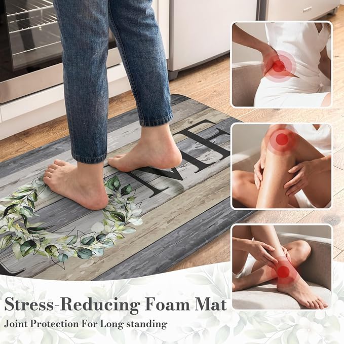KIMODE Kitchen Mats for Floor 17"x47"+17"x29", Farmhouse Kitchen Rugs Sets of 2, Anti Fatigue Mats for Kitchen Floor, Cushioned Comfort Kitchen Floor Mats for Sink, Laundry, Desk Grey