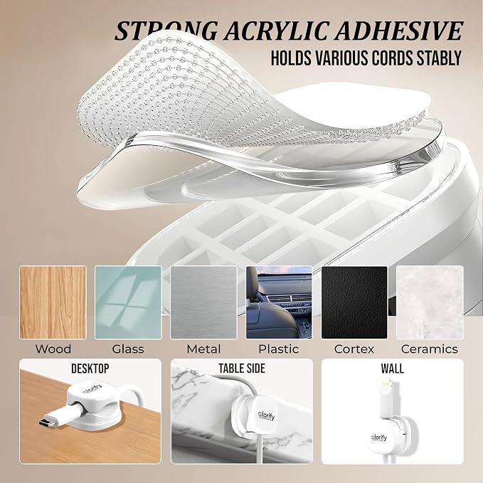 12 Pack Spring Cable Clips, White Adhesive Cord Organizer for | Desk, Phone Charging Cords Holder, Car Cable Management, Cable Clips for Computer & Nightstand Charger Clips
