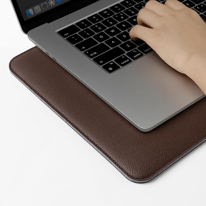 Comfyable Slim Laptop Sleeve 16 Inch Compatible for MacBook Pro M5 M4 M3 M2 Pro/Max 2026, Faux Leather Protective 16-in Mac Cover Case, Coffee