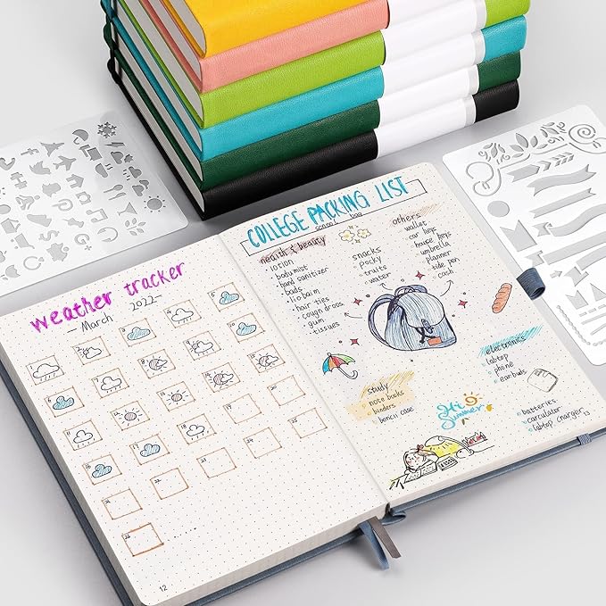 AHGXG Dotted Journal - 320 Numbered Pages Dot Grid Notebook A5 Thick Journal, 100gsm Thick Dotted Paper, Leather Hardcover,Inner Pocket, 5.75'' × 8.38'', Cyan