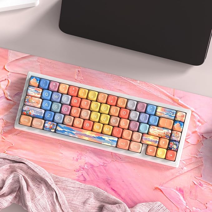 dagaladoo Cute PBT Keycaps Set,Sunset MOA Profile keycaps 60 75 100 Percent,Dye-Sub 134-key Custom Keyboard Keycap for 100% 75% 65% 60% TKL US Layout Mechanical Keyboard
