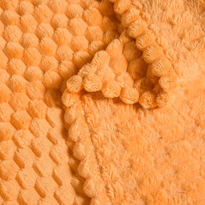 Vessia Flannel Fleece Throw Blanket, 3D Jacquard Light Orange Fuzzy and Warm Blanket for Couch,Sofa,Bed,Chair, 300GSM Soft Touch Cozy Throw for All-Season Home Decor(50x40inch)