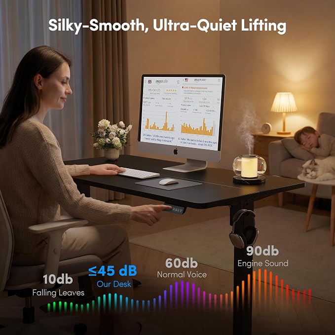 FEZIBO 55 x 24 Inchs Electric Standing Desk, Height Adjustable, Sit Stand Up, Computer Office Desk with Splice Board, Black Frame/Black Top